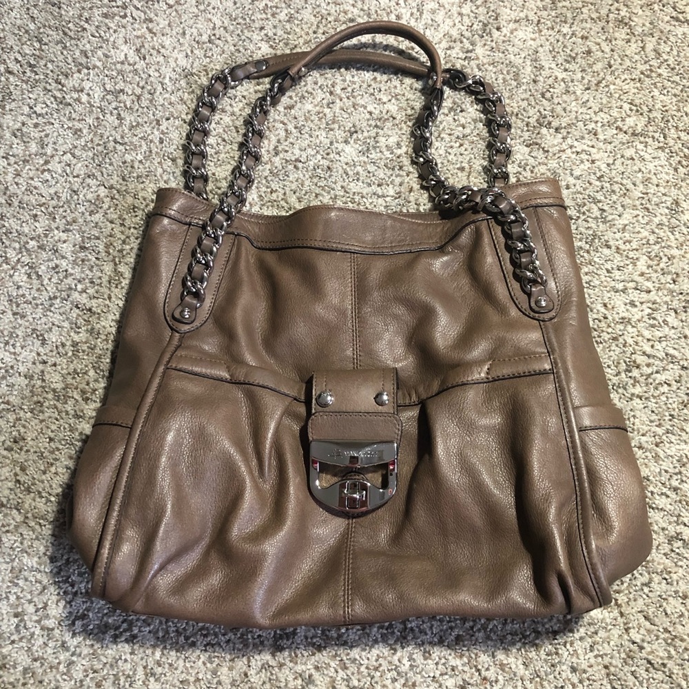 B. Makowsky Leather Shoulder Tote with Chain Handles - Picture 2 of 10